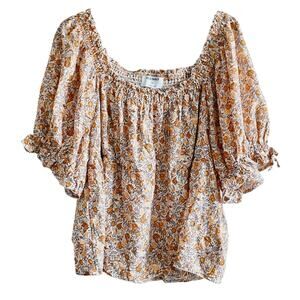 Old Navy Plus Size 2X Orange Floral Smocked Blouse Top Shirt NEW Fall Autumn